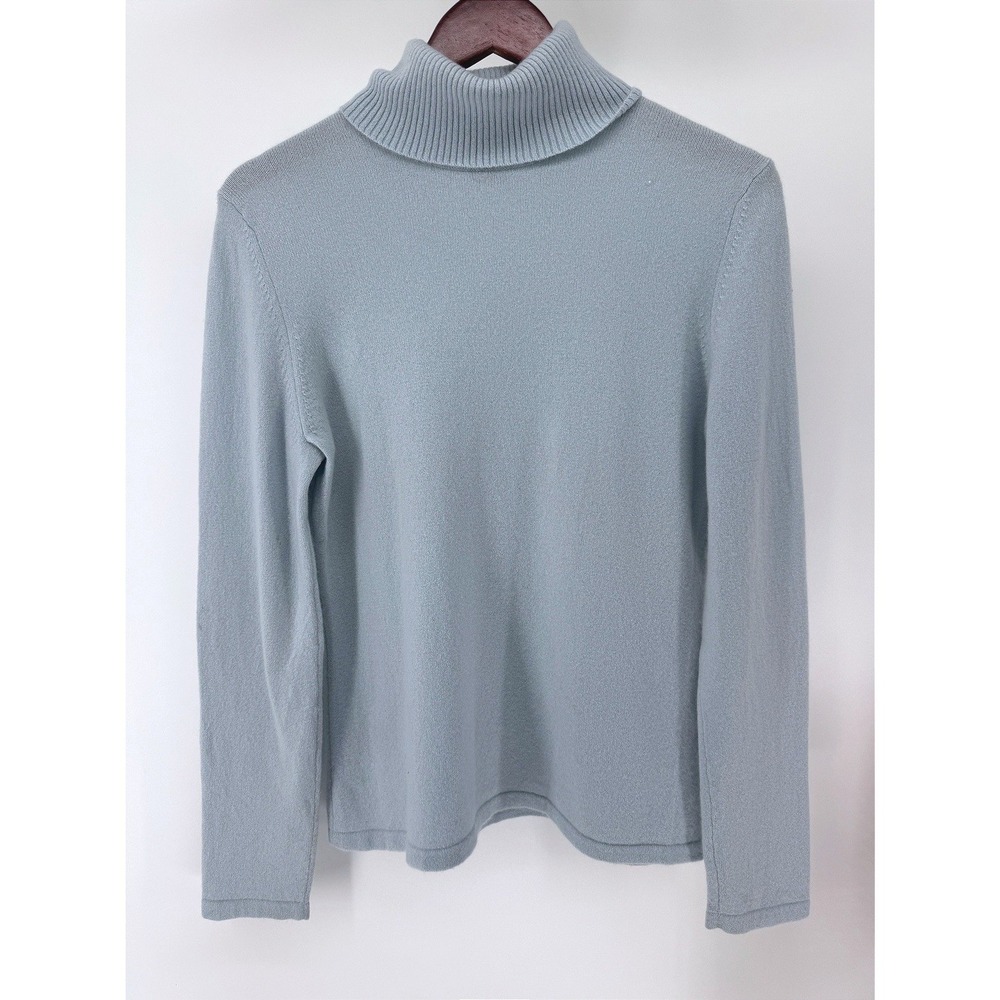 Lord & Taylor 100% Cashmere Turtleneck Sweater Womens L Light Blue Soft Knit